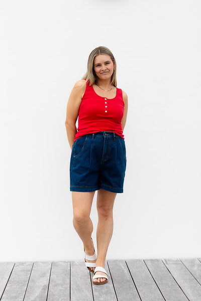 Sara Denim Shorts-Dark Denim