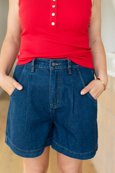 Sara Denim Shorts-Dark Denim