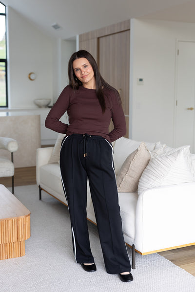 Lola rib long sleeve top - Brown