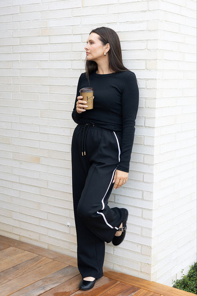 Lola rib long sleeve top - Black