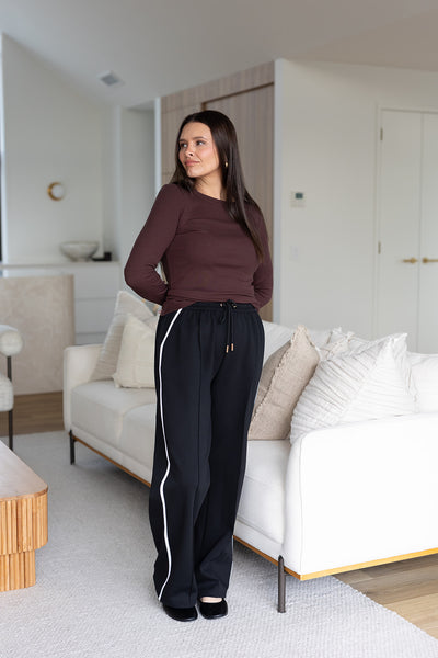 Lola rib long sleeve top - Brown