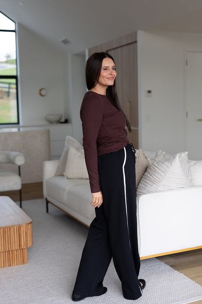 Lola rib long sleeve top - Brown