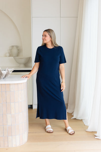 Millie Ribbed Dress - Navy