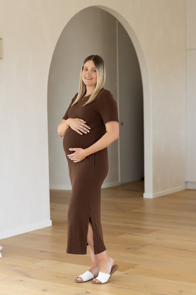 Millie Ribbed Dress - Brown
