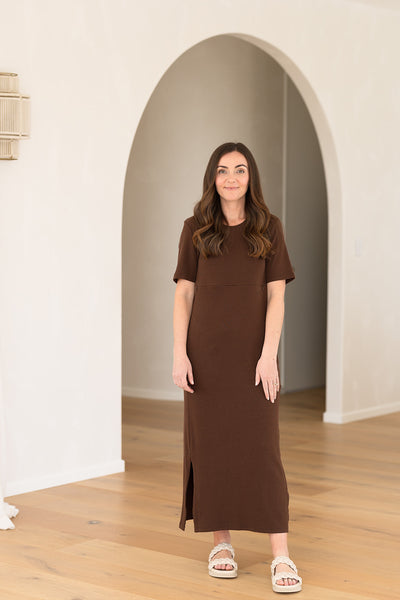 Millie Ribbed Dress - Brown