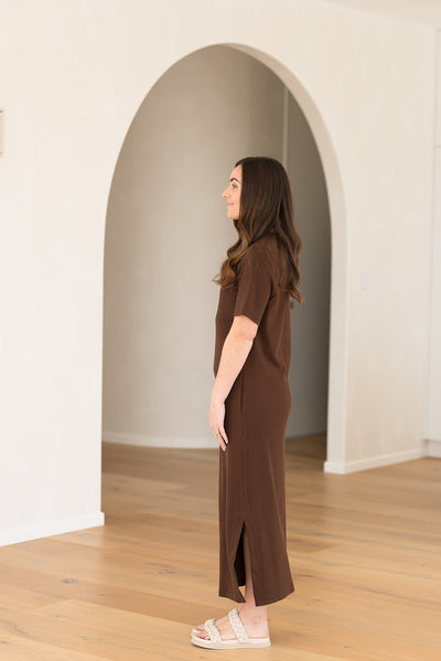 Millie Ribbed Dress - Brown