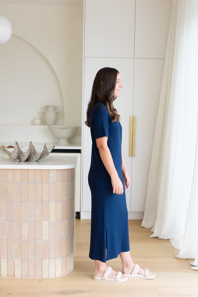 Millie Ribbed Dress - Navy