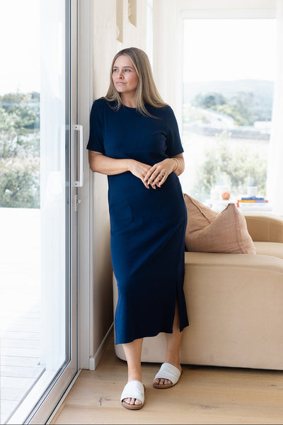 Millie Ribbed Dress - Navy