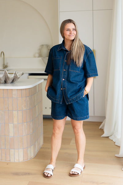 Sara Denim Shorts-Dark Denim