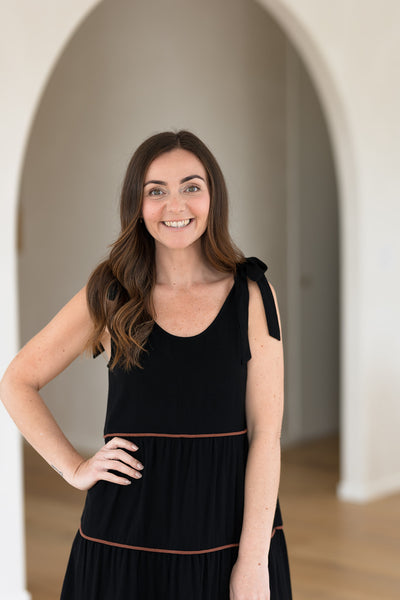 Senna Dress - Black/brown piping