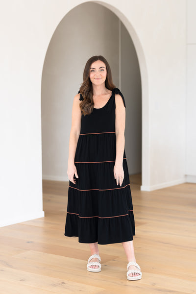 Senna Dress - Black/brown piping