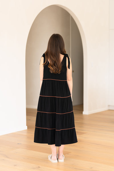 Senna Dress - Black/brown piping
