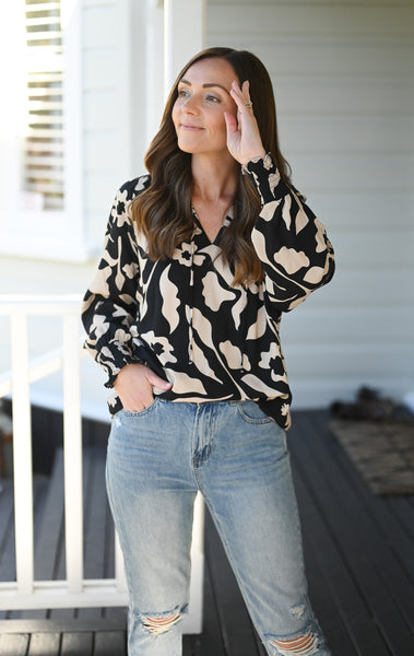 Fleur Top - Bloom coal Print