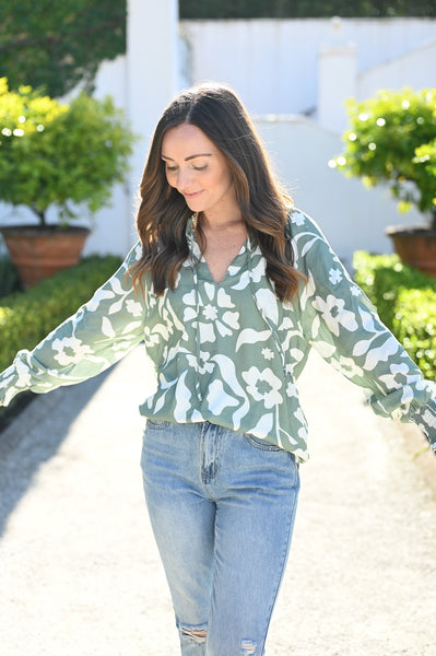 Fleur Top - Green bloom print