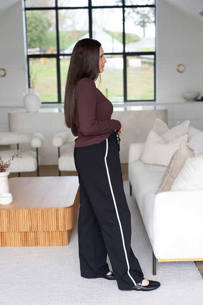 Lola rib long sleeve top - Brown