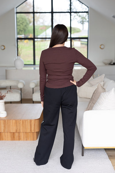 Lola rib long sleeve top - Brown