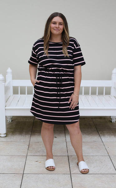 Charlotte Dress - Black/Pink Stripe